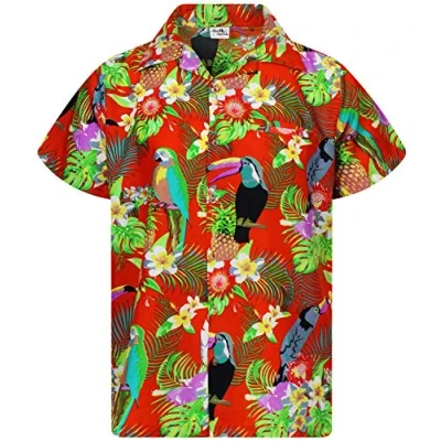 Bild av King Kameha Funky Hawaii skjorta för män, kortärmad, frontficka, tryck, papegoja, kakadua ananas, L