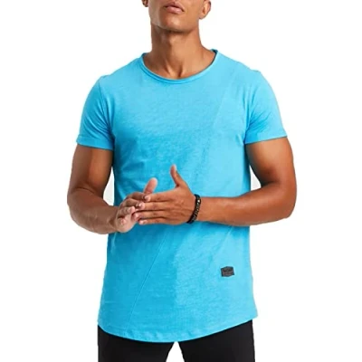 Bild av Leif Nelson t shirt män sommar rund hals 100 % bomull, regular fit herr krage, casual basic kortärmad, Turkos, M