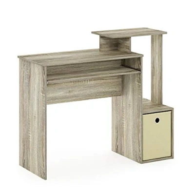 Bild av Furinno Econ multifunktionell hemmakontor dator skrivskrivbord, datorskrivbord, studieskrivbord, w/Bin, Sonoma Oak/Ivory, 100,1 (B) x 86,6 (H) 39,9 (D) cm