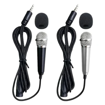 Bild av COACOM 2 stycken minimikrofoner, liten karaoke mikrofon, mobiltelefon minimikrofon, metallmikrofon, minikabelmikrofon, lämplig för mobiltelefoner och bärbara datorer