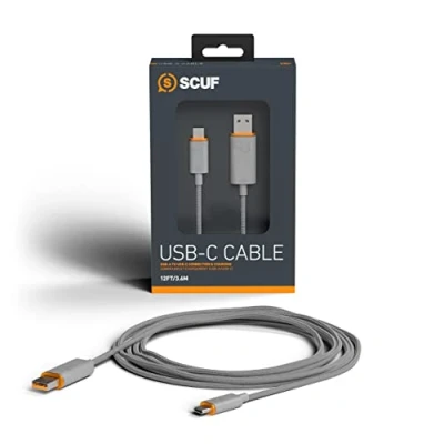 Bild av Scuf flätad USB C kabel 6 fot/2 meter typ för anslutning och laddning Xbox kontroller, PS5 styrenheter smartphones ljusgrå