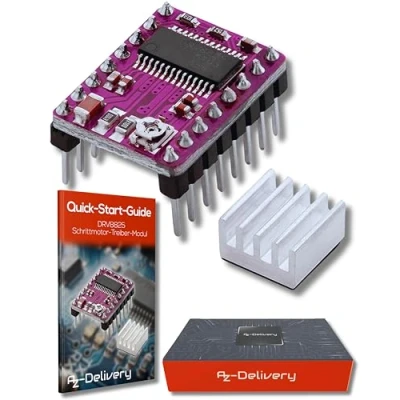 Bild av AZDelivery DRV8825 stegmotormotormodul med kylfläns, t.ex. för RAMPS 1.4, CNC skärm, 3D skrivare, Prusa Mendel kompatibel Arduino och Raspberry Pi