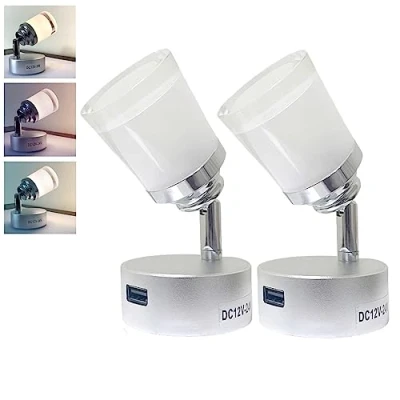 Bild av Intckwan 12 volt LED lampa husbil, V lä husvagn med USB, 3 W, taktil dimmerströmbrytare, vit gul och varmt ljus, för DC12 24 bil, lastbil, husvagn, camping, båt(2 st)
