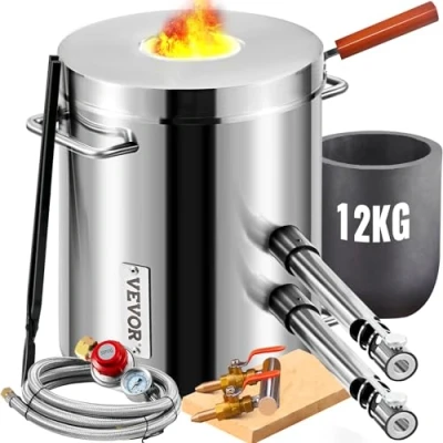 Bild av VEVOR smältugn propan metall 12 kg, rostfritt stål gas 1482 ℃ inkl. 2 x brännare, 1 degel, smide knivtillverkning smidesset för koppar, aluminium, guld, silver etc.