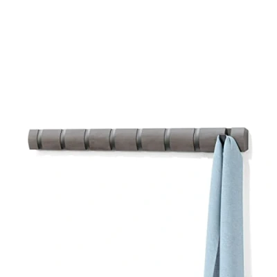 Bild av Umbra Flip 8 krok väggmonterad klädställ, modern, elegant, platsbesparande klädhängare med infällbara krokar för att hänga rockar, halsdukar, plånböcker och mer, grå/tenn