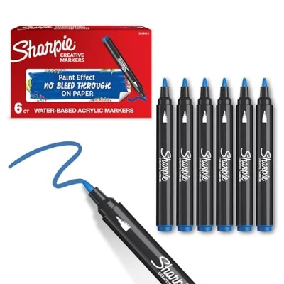 Bild av Sharpie Creative Marker Acrylic Paint Pens Bullet Tip Water Based Markers Blue 6 Count