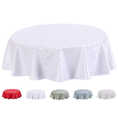 Bild av Home Direct Rund präglad vaxduk i PVC, avtorkningsbar bordsduk, bordsskydd, 140 cm (55 tum), vit