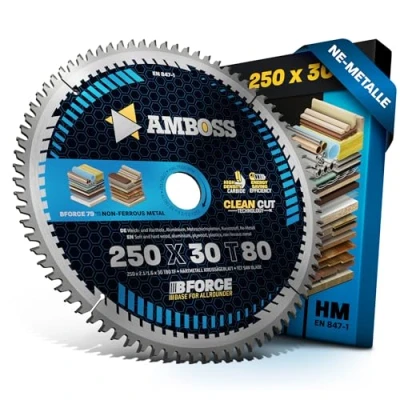 Bild av Amboss Werkzeuge® Cirkelsågklinga av hårdmetall 250 x 30 mm, 80 mm flat /trapetstand, för aluminium, lämplig Dewalt DWE 7492, Holzmann TS250, Atika T 250, 302607, Einhell, Bernardo, Record Power