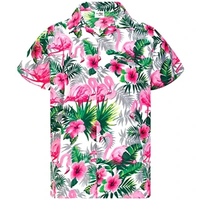 Bild av King Kameha herr Flamingo blommor kortärmad Hawaii skjorta nyhet sommarvibbar, blommor, vit rosa, XL, design XL