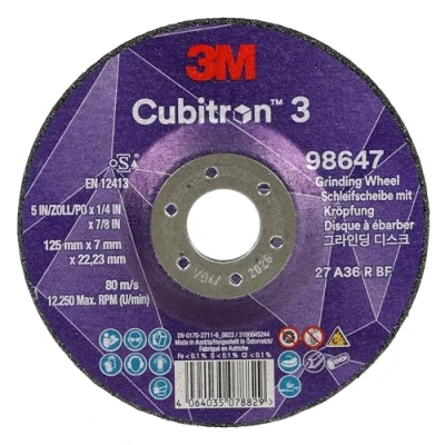 Bild av 3M Cubitron 3 slipskiva, 98647, 36+, T27, 125 mm x 7 22,23 mm, EN, 10/pack, 20 stycken/förpackning
