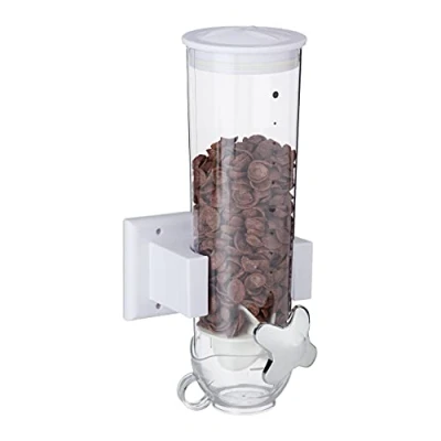 Bild av Relaxdays Müslidispenser, väggmontering, 1,7 l behållare, flingor, godis, flingdispenser, HBT 31 x 16 14 cm, vit