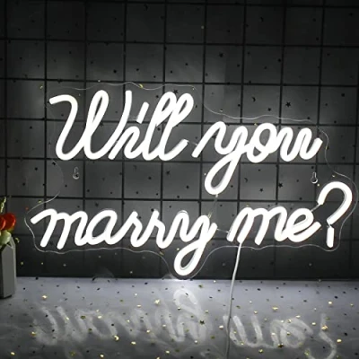 Bild av Wanxing Will You Marry Me neonskylt &#039;Marry Me&#039; skylt vit LED bröllopsskylt neon bröllopstecken neonbokstäver för förslagsdekorationer, bröllopsfest, alla hjärtans dag, flickvän