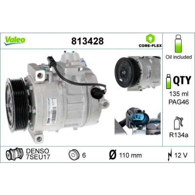Bild av VALEO 813428 compresseur De Climatisation 7SEU17 12 PAG 46 R 134a avec huile NEW ORIGINAL PART BMW: 1 5 portes, 3 Berline, X5