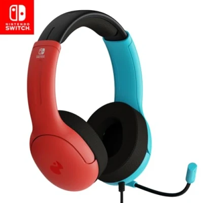 Bild av PDP Gaming LVL40 Stereo Headset med Mic for Nintendo Switch, PC, iPad, Mac, Laptop dator, Noise Cancelling mikrofon, Lättvikt, Soft Comfort On Ear Headphones, 3.5 mm jack, Blått och rött