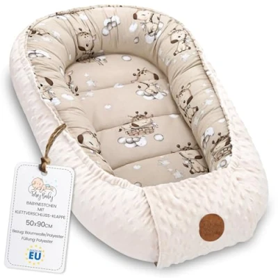 Bild av Nest för baby babynest nyfödd Minky spjälsäng mångsidigt bärbart kramvänligt tillbehör varm vinterkokong Giraffer