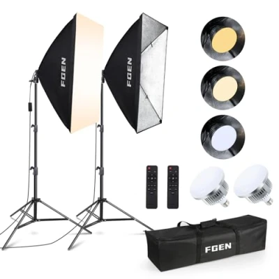 Bild av Softbox Set fotostudio, FGen 2 x 50 70 cm LED belysning med 85 W 27006 400K, m fullt justerbart ljusstativ för YouTube, Tiktok videoinspelningar, studio porträtt, fotografi