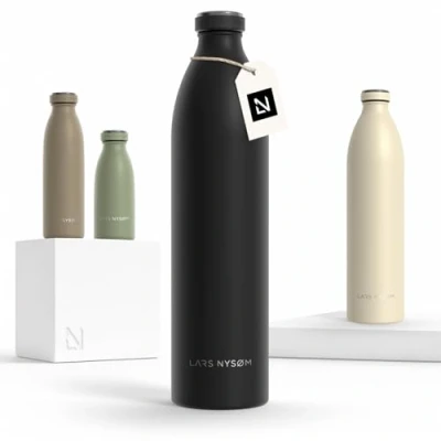 Bild av LARS NYSØM rostfri Vattenflaska 350ml, 500ml, 750ml, 1L, 1,5 liter Termosflaska lämplig för kolsyrat läckagesäker sport, utomhus, skola (Carbon Black, XL 1500ml)