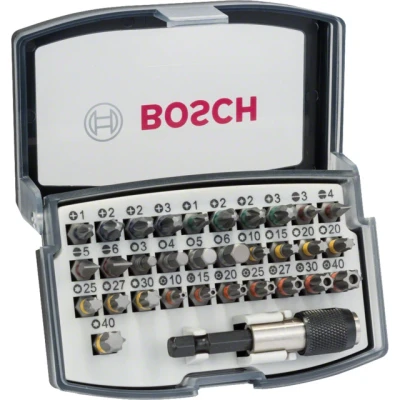 Bild av Bosch 32 delars skruvbitssats PH1; PH2; PH3; PZ1; PZ2; PZ3; HEX 3; 4; 5; 6; T10; T15; T20; T25; T27; T30; T40