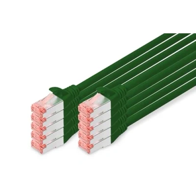 Bild av DIGITUS LAN Kabel Cat 6 2m 10 stycken RJ45 nätverkskabel S/FTP skärmad kompatibel med 6A och 7 Grön