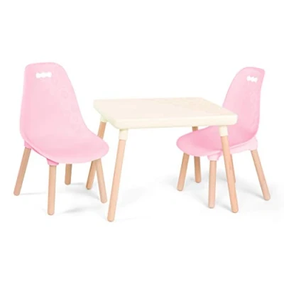 Bild av B. spaces barnbord med 2 stolar, barnstolsgrupp 1 bord och barnstolar träben för barn från 3 år barnmöbler, rosa vit