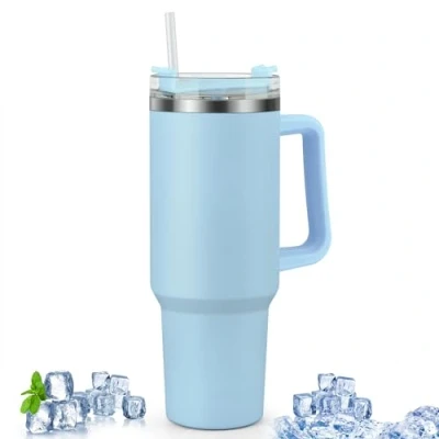 Bild av Csuntikulo 40 uns dubbelväggig rostfritt stål vakuum isoleringskopp, 1 200 ml mugg tumbler med lock sugrör och handtag, termisk för varma kalla drycker