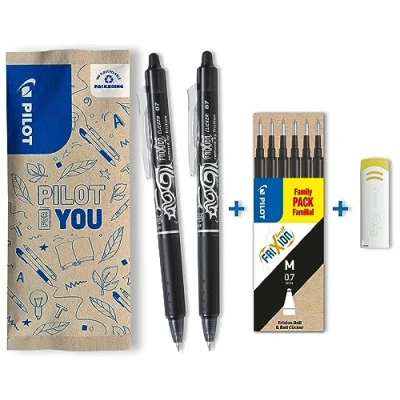 Bild av Pilot FriXion Clicker FLW537717 Raderbar Kulspetspenna, Svart, Paket med 9