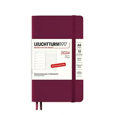 Bild av LEUCHTTURM1917 367795 veckokalender och anteckningsbok ficka (A6) 2024, softcover, Port Red, tyska, 12 månader