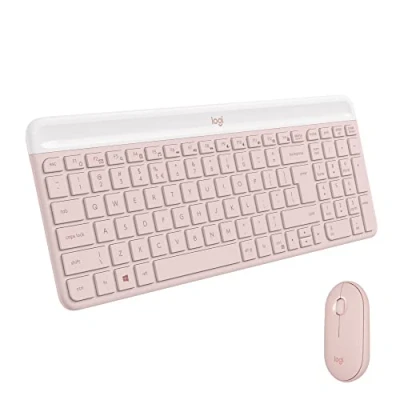 Bild av Logitech MK470 Slim Combo trådlöst tangentbord mus set modern, kompakt layout, extremt tyst, 2,4 GHz USB mottagare, Plug n&#039;Play anslutning US QWERTY layout rosa