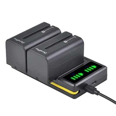Bild av DuraPro 2 st 5200 mAh NP F750 770 batteri + LED dubbel inbyggd USB laddare med typ C port för Sony F330 F550 F570 F770 F960 F970 CCD SC5 TRV DCR serien
