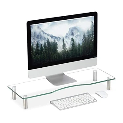 Bild av Relaxdays Skärmställ glas, TV fäste, notebook stativ höjdjusterbar 911 cm, B x D: 70 24 transparent