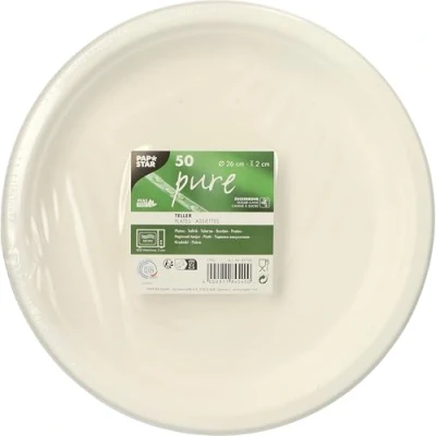 Bild av PAPSTAR 50 tallrikar, sockerrör odelade Ø 26 cm · 2 vit