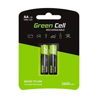 Bild av Green Cell 2 600 mAh 1,2 V st. förladdade NI MH AA batterier AA/Mignon, omedelbart klar att använda, stark prestanda, låg självurladdning, uppladdningsbart batteri, utan minneseffekt