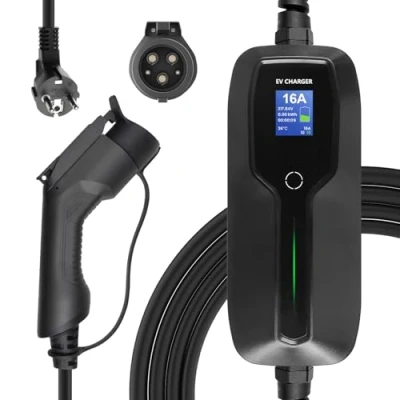 Bild av Morec Typ 1 bärbar EV laddningskabel, omkopplingsbar laddningsbox 10/16A laddare med bildskärm Schuko 2 stifts laddningsstation SAE J1772 elektrisk bil EVSE (US kontakt) 6m