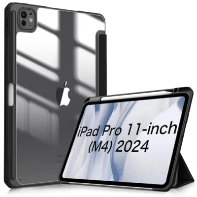 Bild av FINTIE Hybridfodral kompatibelt med iPad Pro 11 tum (2024) M4, [inbyggd pennhållare] stöttåligt fodral klart transparent bakskal, automatisk uppvakning/sömn, svart