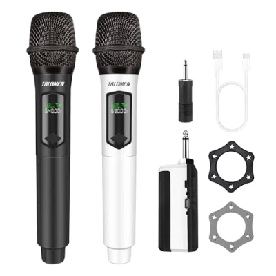 Bild av Talomen Professionell trådlös mikrofon, uppladdningsbar 2,4 GHz dynamisk karaoke dual mikrofon system med mottagare, 160 fot Ext, perfekt för karaoke, sånger, fester, DJs, kyrkor, bröllop,