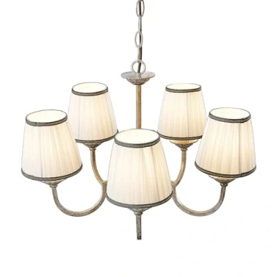 Bild av Lindby ljuskrona Lumiel, 5 flg, kräm/mässing, textil