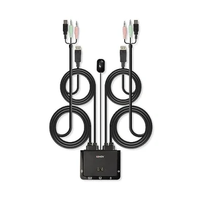 Bild av LINDY 2 Port DisplayPort 1.2, USB 2.0 och ljudkabel KVM omkopplare