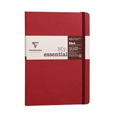Bild av Clairefontaine Ref 793462C åldersväska trådbunden anteckningsbok (192 sidor) A5 storlek, linjerade linjer, 90 gsm borstat velumpapper, elastisk stängning rött omslag