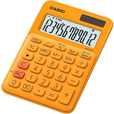 Bild av CASIO Bordsräknare MS 20UC RG, 12 siffrig i trendiga färger, kontrollberäkning, tidsomvandling, sol /batteridrift, 2,3 x 10,5 14,95 cm