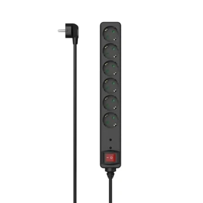 Bild av Hama 6 positions Schuko Multiput, kontakt, kabel 1,4 meter, svart, med strömbrytare och överspänningsskydd