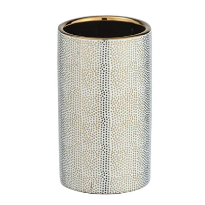 Bild av WENKO Tandborstkopp Nuria, högkvalitativ tandborsthållare för tandborste och tandkräm av ädel keramik med lyxig strukturerad yta i guld/vit, Ø 6,5 x 10,7 cm