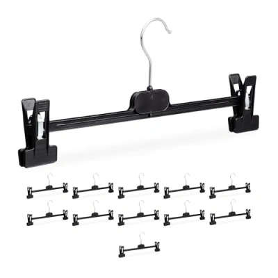 Bild av Relaxdays Byxhängare set om 12, 2 klämmor, klämmhängare för byxor och kjolar, HBT: 15 x 35,5 2,5 cm, PP &amp; järn, svart