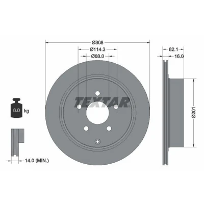 Bild av TEXTAR PRO 92149303 Disque de frein 308 16 05/06 114,3 ventilé l&#039;intérieur revêtu sans boulon fix roue, moyeu roue INFINITI: FX SUV