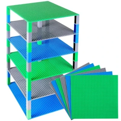 Bild av Strictly Briks klassiska basplattor 25 x cm tegeltorn kompatibel med LEGO block, byggklossar för torn 6 och 50 staplare i blågrönt grått