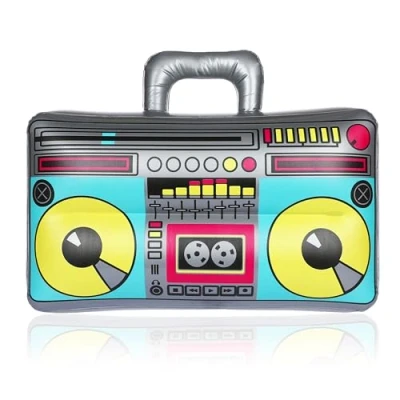 Bild av FunX Uppblåsbar Ghettoblaster retro boom box som tillbehör för karneval, fester och kostymer 80 tal, 90 talet, assi, hiphop outfit 38 x 28 cm (liten)