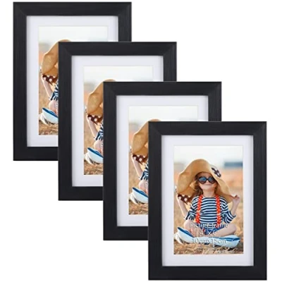 Bild av EXYGLO Set om 4 bildramar 10 x 15 cm, svart bildram för foton med passepartouts eller 13 18 bilder utan passepartouter, vägg bordsstativ