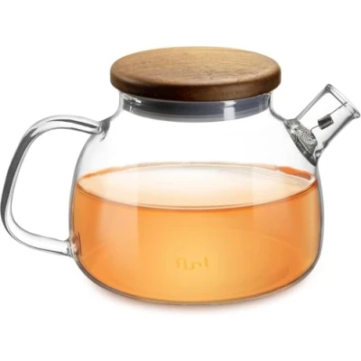 Bild av Impolio glastekanna med sil, tekanna trälock, värmebeständigt borosilikat glas, tekannedesign, teservis, teapot (580 ml)