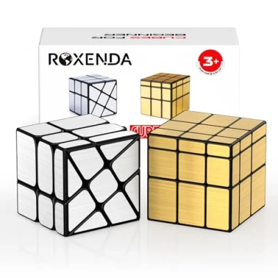 Bild av ROXENDA Speed ​​Cube Set, Magic Cube Set med Silver Mirror och Gold S Cube, Oregelbunden 3x3x3 SpeedCube Twisty