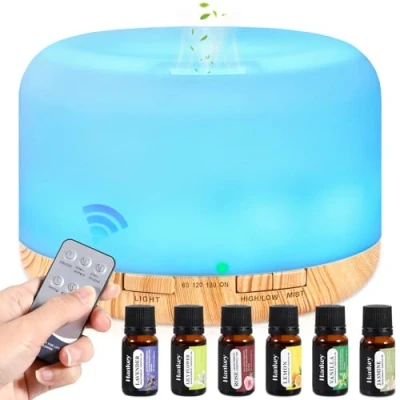 Bild av AQXONG 500ML spridare för eterisk olja, ultraljudsluftfuktare aromaterapi med eteriska oljor, 7 färger LED luftfuktare kontorsyoga i vardagsrummet sovrummet