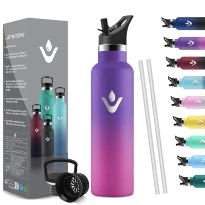 Bild av HoneyHolly 750 ML termisk vattenflaska, BPA fri, dubbelvägg, vakuumflaska, flaska, 18/8 rostfritt stål, termosflaska, med sugrör, termosflaska för gym, sport